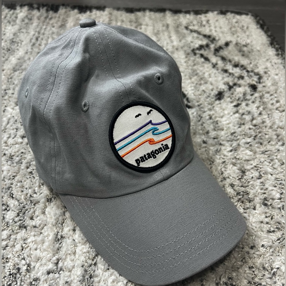Patagonia - Mens Gray Tide Ride Patch Strapback Cap Adjustable Baseball Hat